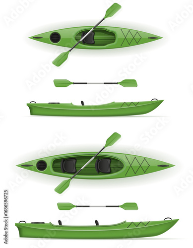 plastic kayak canoe boat for fishing and tourism active recreation cartoon stock vector illustration isolated on white background