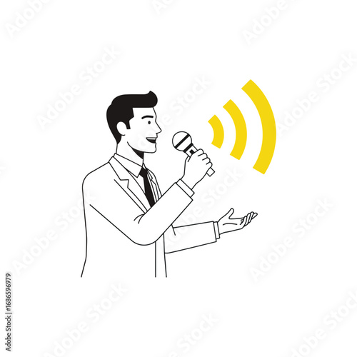 Expressive Clip Art Live Speaker with Microphone for Loud Communication & Teamwork Discussion; Announce News, Advice, Expertise in Networking, Ambition & Strategy Planning