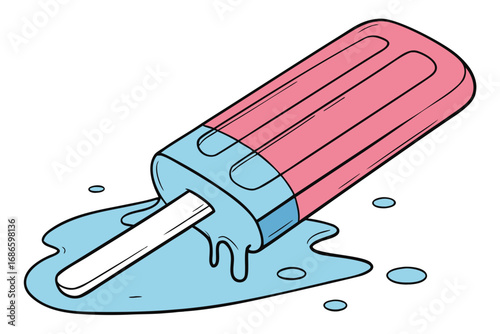 Melting Popsicle with Two Flavored Layers on a Stick