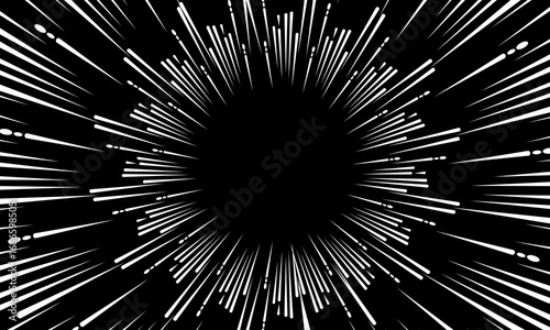 White radial speed lines on black background. Burst effect illustration. fractal burst acceleration.
