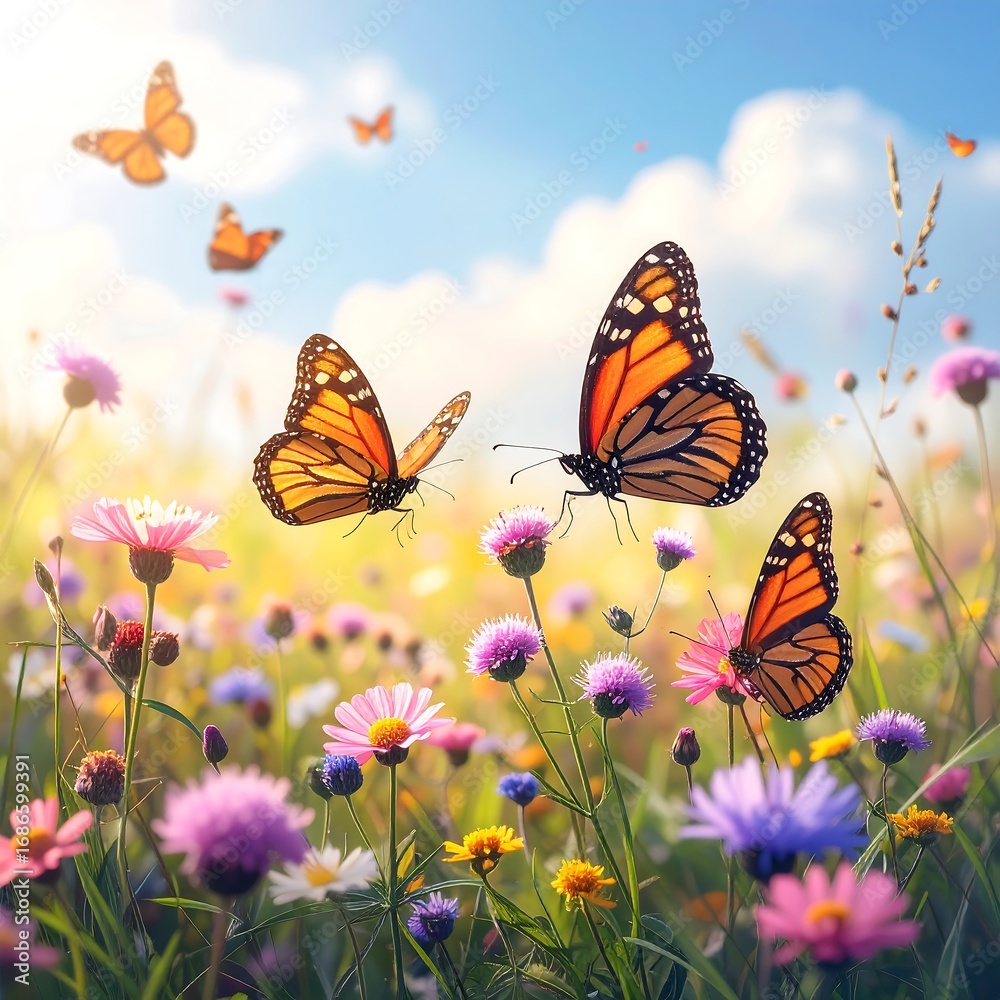 Naklejka premium Butterflies in a meadow