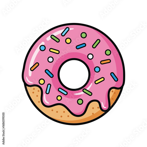 A colorful cartoon illustration of a glazed donut with sprinkles.