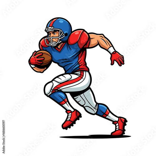 Cartoon illustration of a football player running with the ball.
