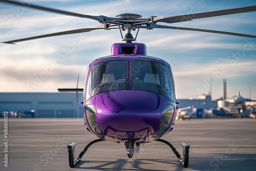 high definition picture of Aircraft Purple helicopter front view realistic image photo high detail 8k