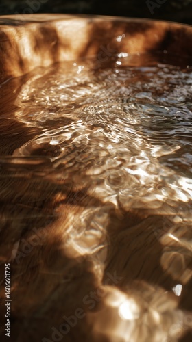 Close up sparkling golden water surface in spa