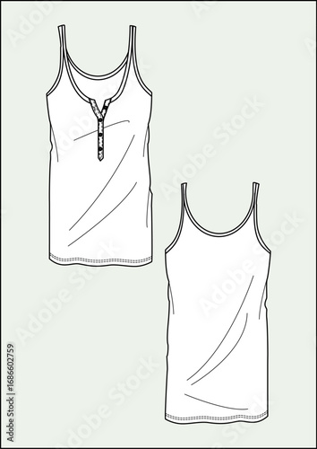 top canotta bottoni donna jersey disegno piatto sketch fashion illustration fronte e retro mock up vetttoriale	