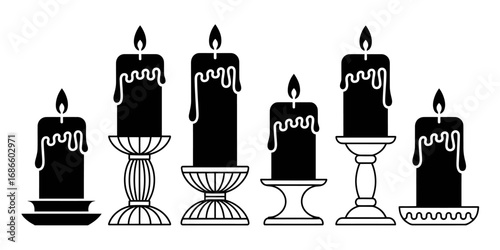 Elegant Collection of Black Candles and Candlesticks Illustration