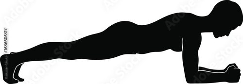 Silhouette of a person doing a plank exercise, isolated on transparent background
