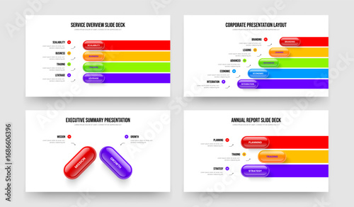 Corporate Proposal 4 5 2 3 Element Infographic Presentation Layout Set. Financial Forecast Four Five Two Three Option Diagram Frame Design Vector Illustration Bundle.