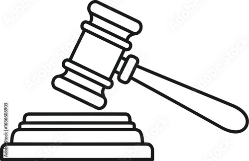 A line drawing of a judges gavel resting on a sound block, isolated on transparent background