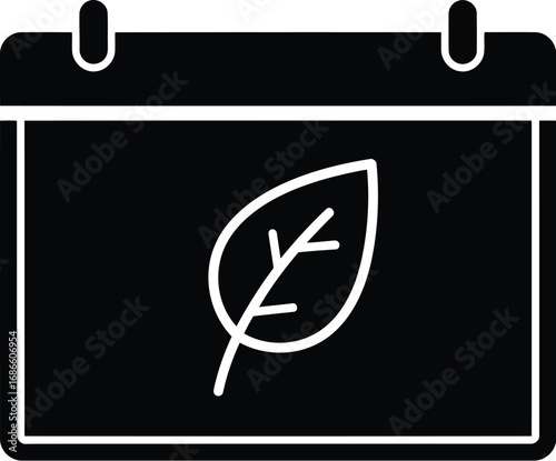 Calendar icon with a leaf symbol, representing a date or event related to nature or environment, isolated on transparent background
