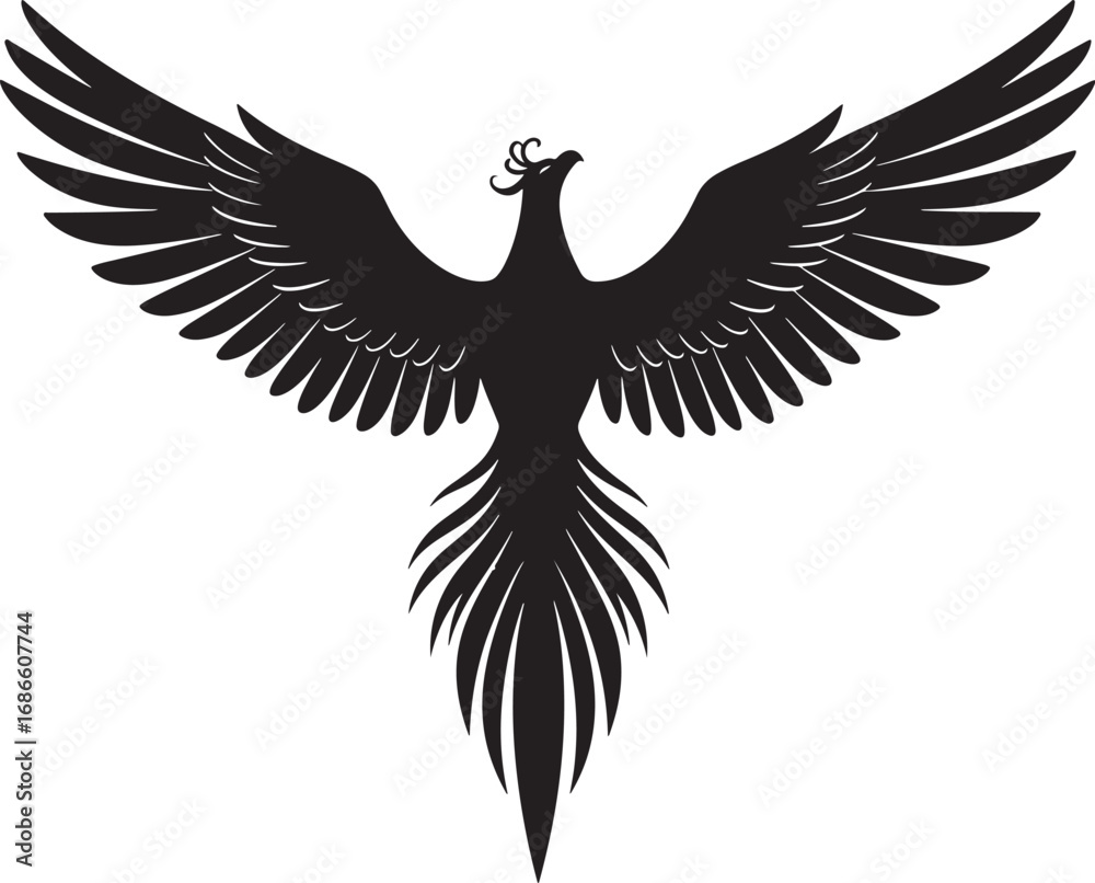 Fototapeta premium Phoenix rising with outstretched wings, a powerful mythological bird symbolizing fire, rebirth, and eternal life