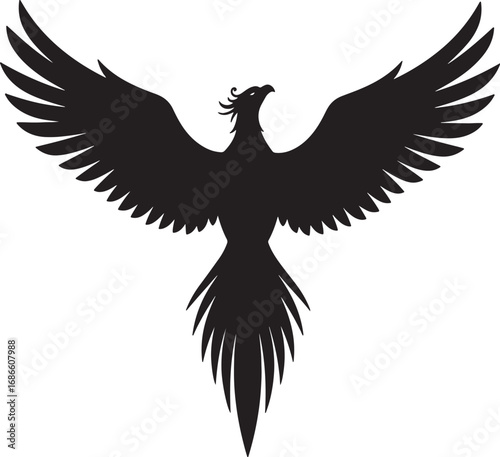 Phoenix bird rising with spread wings, a powerful vector silhouette illustration symbolizing rebirth, immortality, power, and triumph