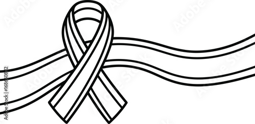Line art illustration of a ribbon with wavy lines, isolated on transparent background