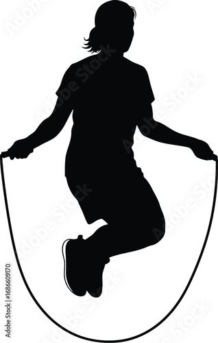 Silhouette of a person jumping rope, isolated on transparent background