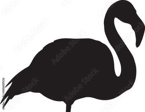 A side view silhouette of a flamingo, illustrating the tropical bird's distinct shape in a versatile and minimalistic vector design for various nature and wildlife themes