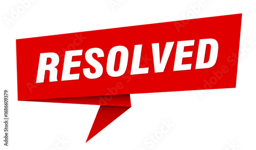 resolved banner. resolved speech bubble, label, sticker, sign template