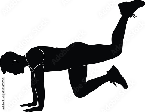 Silhouette of a person doing a donkey kick exercise, isolated on transparent background