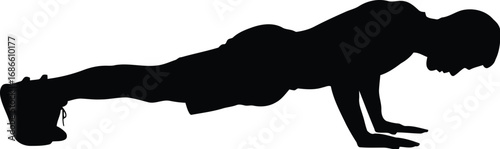 Silhouette of a man performing a pushup exercise, isolated on transparent background