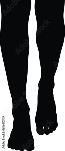 Silhouette of bare feet walking forward, isolated on transparent background