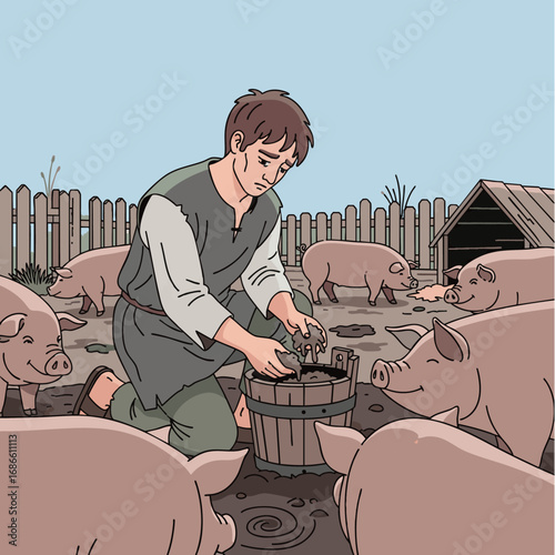The story of the Prodigal Son, tending the swine, bible story