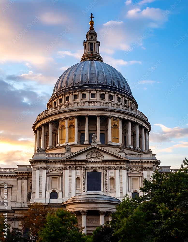 Fototapeta premium Majestic dome at sunset, architectural detail
