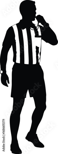 Silhouette of a soccer referee blowing a whistle, isolated on transparent background