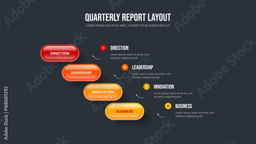 Product Planning Four Element Infographic Frame Design. Business Showcase 4 Step Diagram Slide Layout. Consulting Growth Slideshow Template Vector Illustration.