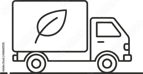 Ecofriendly delivery truck with a leaf symbol on its side, isolated on transparent background
