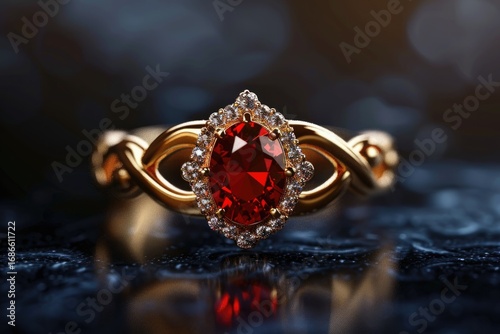 High Definition Picture of a Ring with a Red Stone in the Middle of it