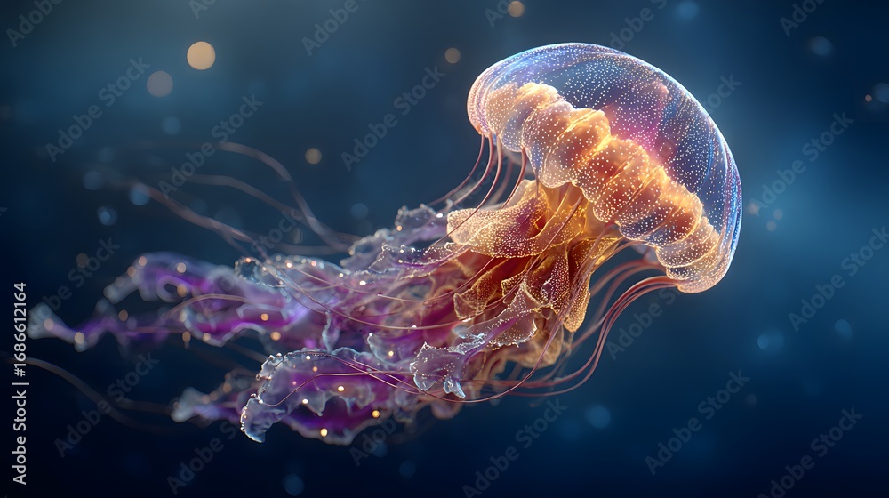 Fototapeta premium Beautiful jellyfish swimming in the deep ocean sea life marine biology animal