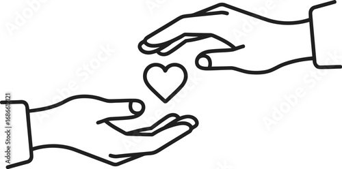 Two hands exchanging a heart, symbolizing care and compassion.