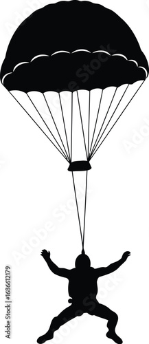 Silhouette of a skydiver with parachute isolated on transparent background