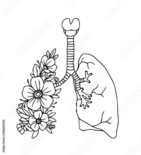 Floral lungs art design representing respiratory health and springtime vitality in a modern aesthetic