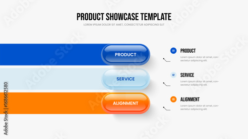 Visual Development 3 Step Infographic Slide Layout. Enterprise Visualization Frame Design Vector Illustration. Service Profile Three Element Diagram Presentation Template.