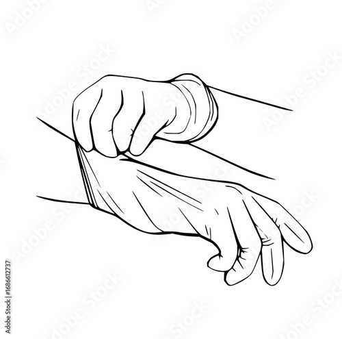 Hand carefully removing medical glove for safety and hygiene practices in healthcare settings now
