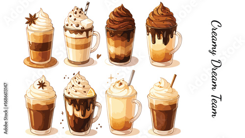Coffee Latte and Mocha Vector Illustration Set