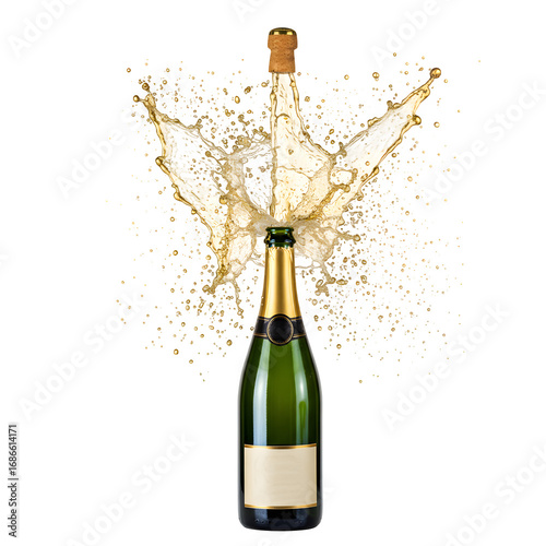 A dramatic champagne explosion, isolated for celebrations and special occasions. Perfect for luxury and celebratory themes isolated on white or transparent background. PNG