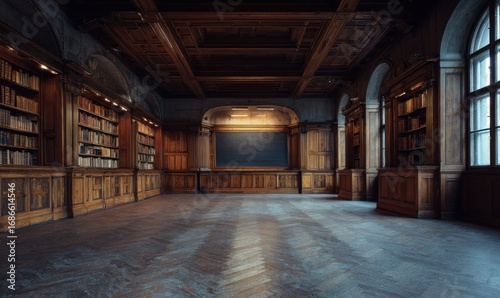 Grand, empty library interior