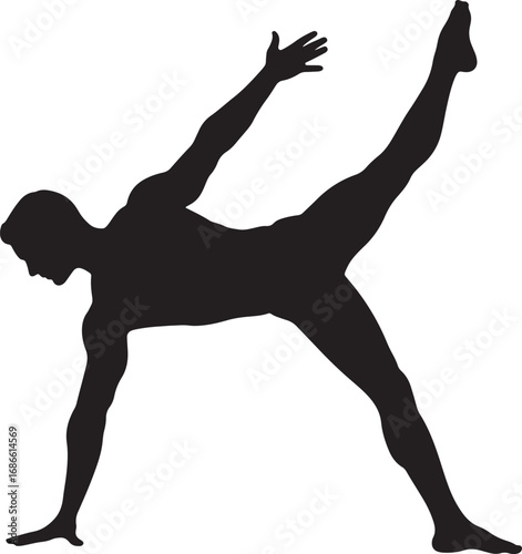  Dynamic silhouette of a male dancer or athlete in a powerful, balanced pose, representing strength, flexibility, and artistic discipline