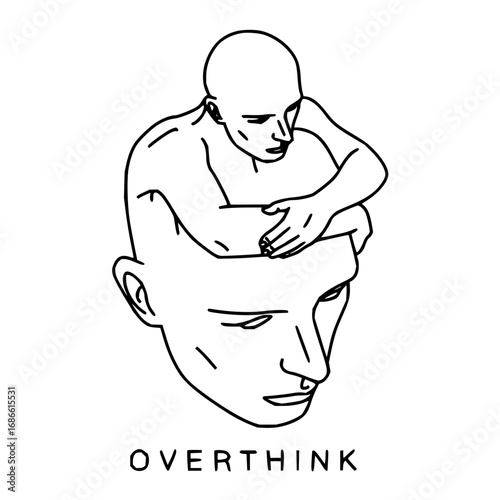 Man trapped in his own mind contemplating deep thoughts and mental struggle