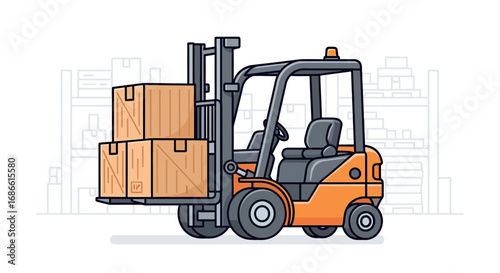 Vector Illustration of Forklift with Wooden Crates in Modern Industrial Style