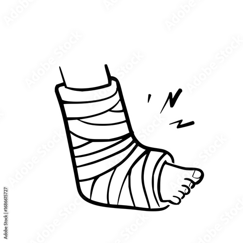 Injured leg with medical bandage showing pain signals, conveying recovery and healing