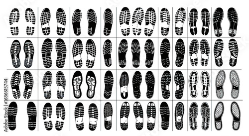 Vector Pattern of Shoe Soleprints in Black and White Artistic Style for Textile and Graphic Design