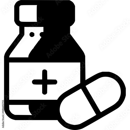Essential health care bottle with cross symbol and capsule for medical wellness solutions