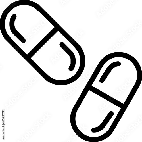 Two simple white capsule icons with black outlines suggesting health and medication