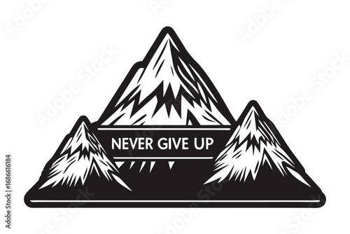 Black Three Mountain Peaks Isolated on White Background