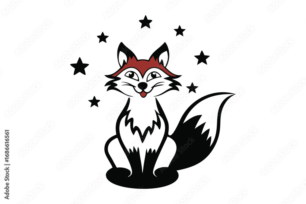 Fototapeta premium Charming Fox Silhouette With Celestial Elements On White Background