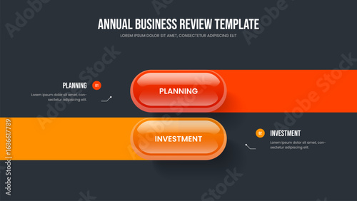 Business Analysis Two Option Infographic Frame Design. Consulting Development Slide Template Vector Illustration. Service Portfolio 2 Element Diagram Presentation Layout.
