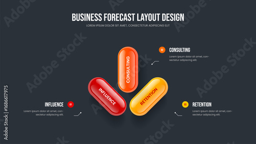 Digital Development Frame Template Vector Illustration. Investor Launch Three Option Diagram Presentation Design. Modern Showcase 3 Step Infographic Slideshow Layout.